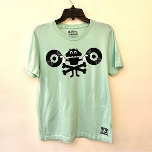 Johnny Cupcakes Mint Green T-Shirt with records and crossbones from 2020 size M